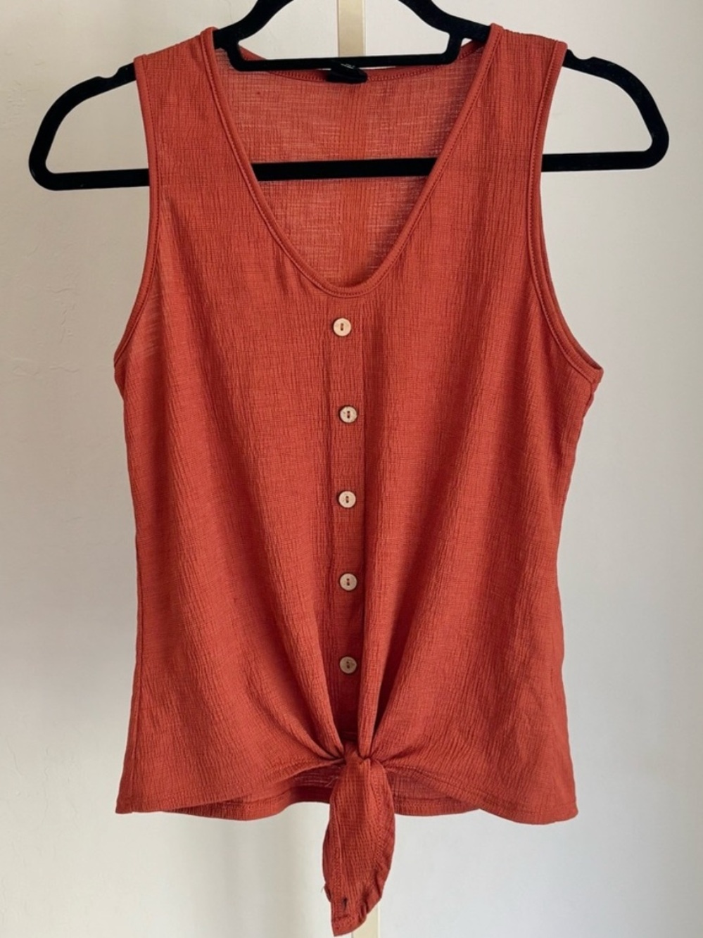LAST CHANCE: Burnt Orange Button Front Tie Waist Tank, Small